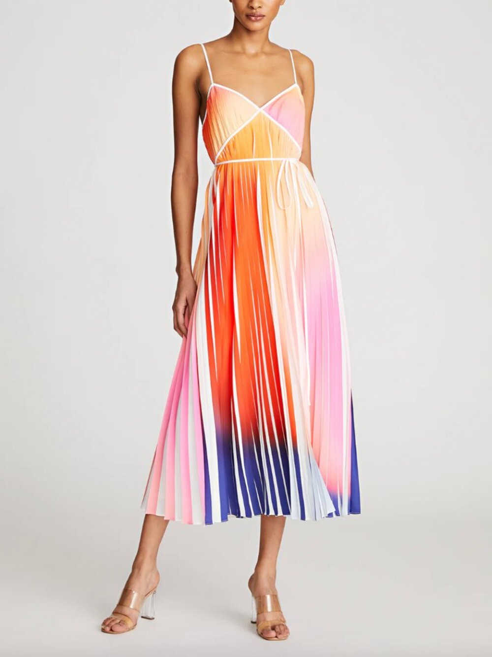 $575 NWT Halston Multicolor Stripe Pleated Midi Molli Dress size 2